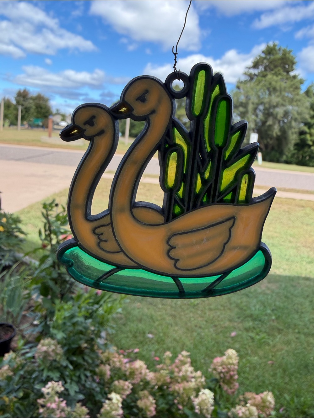 Vintage Swan & Duck Stained Glass Suncatchers - Set of 2 (4”)
